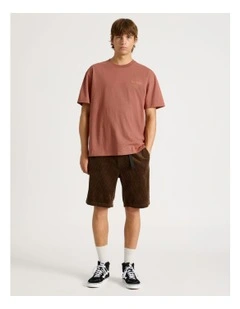 Corduroy Shorts with Built-In Belt in Brown