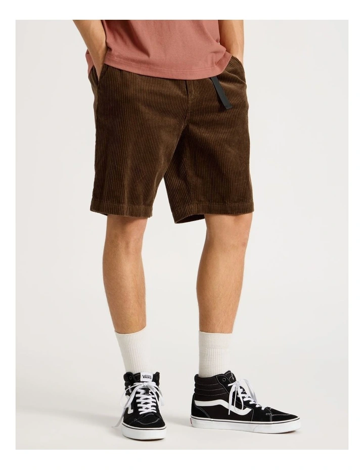 Corduroy Shorts with Built-In Belt in Brown image 3