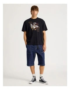 Denim Shorts with Built-In Belt in Dark Denim