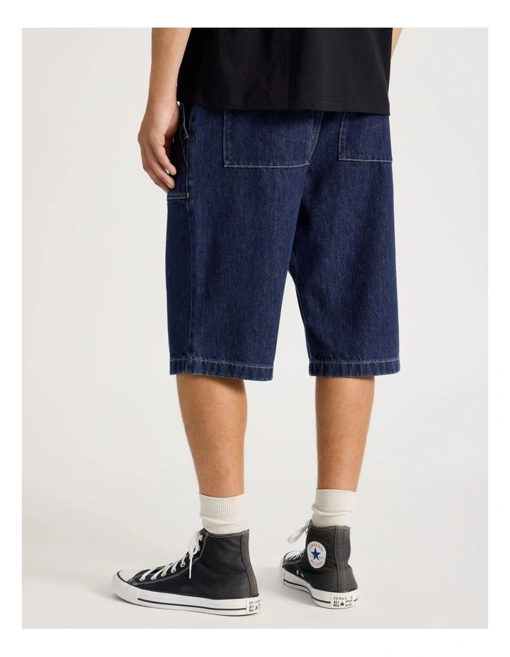 Denim Shorts with Built-In Belt in Dark Denim image 6