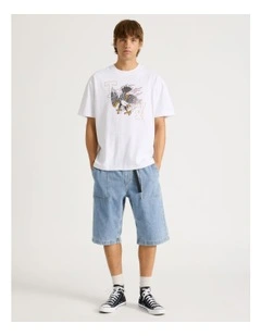 Denim Shorts with Built-In Belt in Light Blue