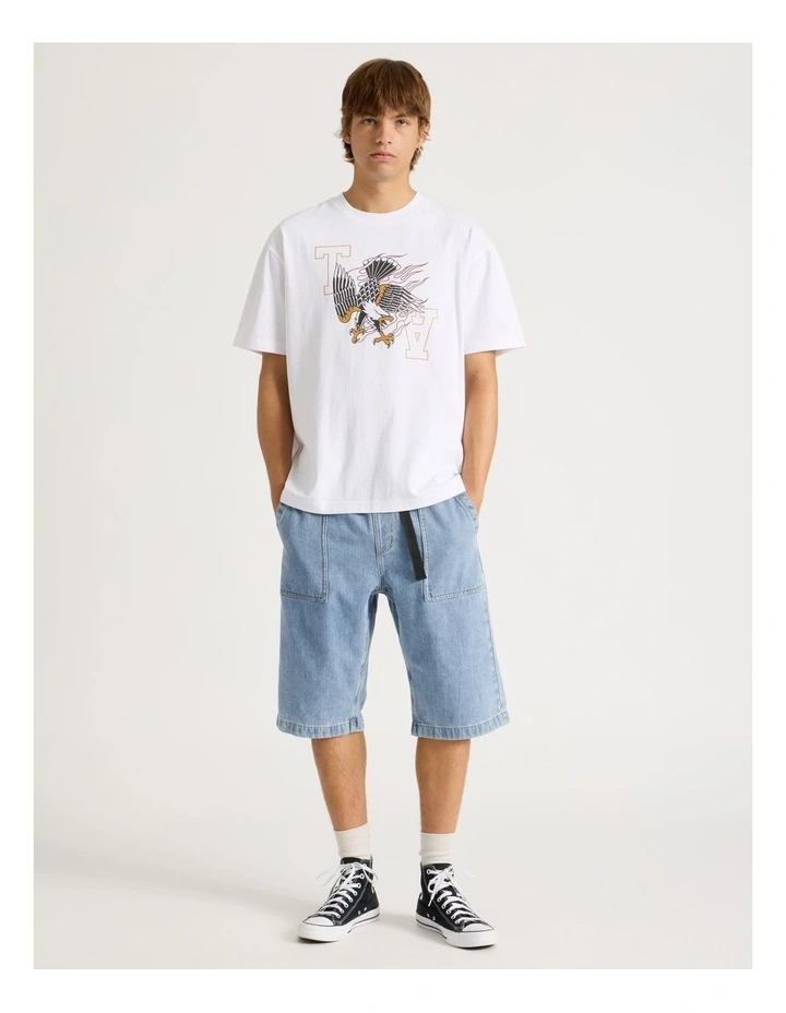 Denim Shorts with Built-In Belt in Light Blue image 1