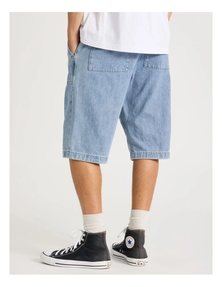 Denim Shorts with Built-In Belt in Light Blue image 6