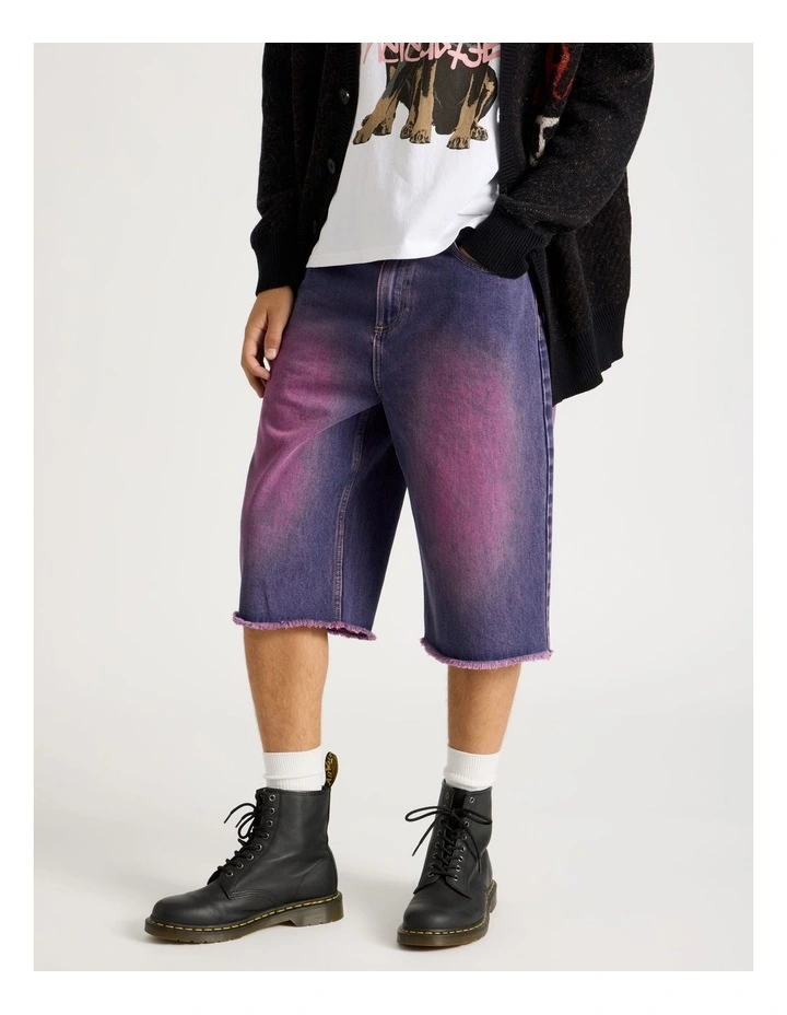 Coloured Wash Denim Jorts in Pink image 2