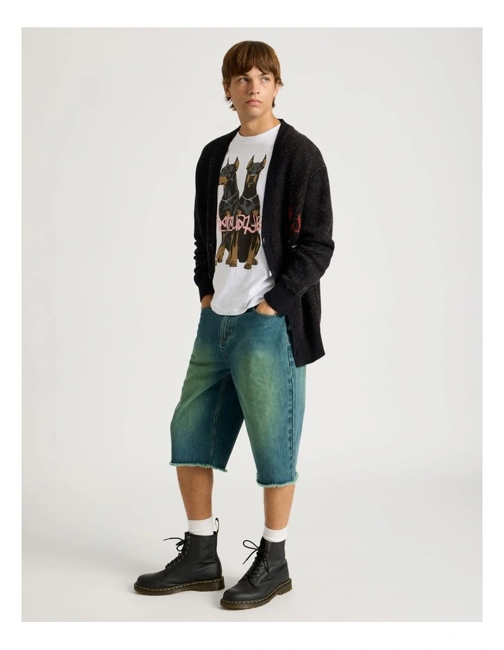 Coloured Wash Denim Jorts in Green image 3