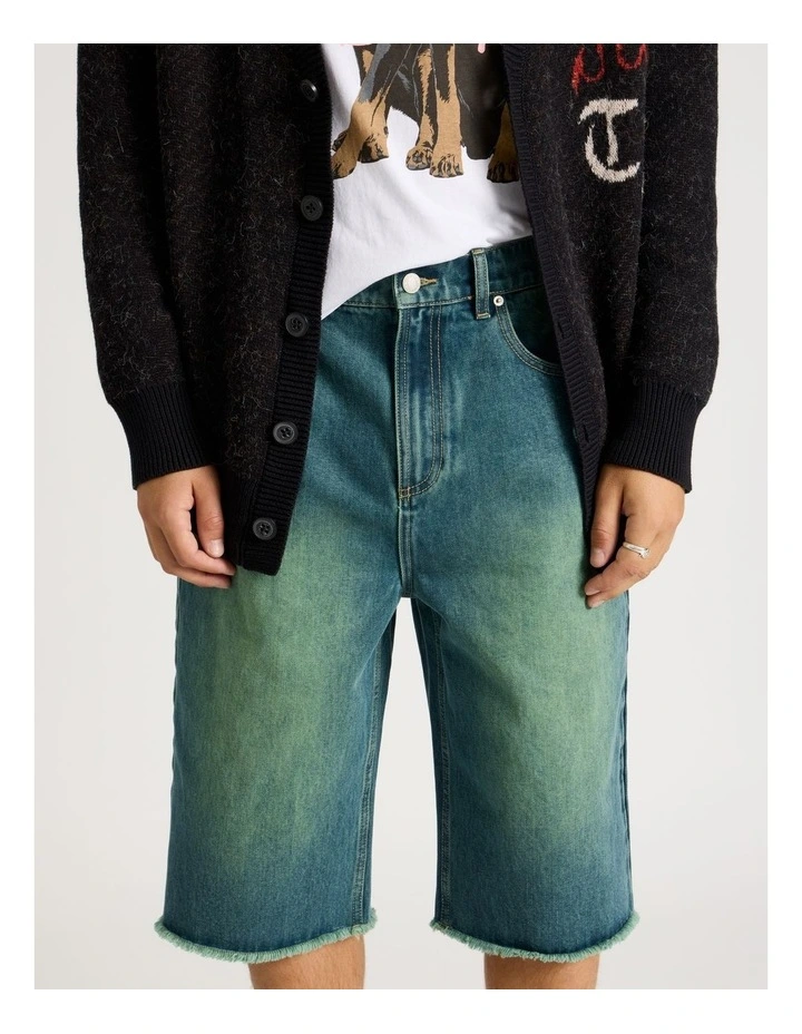 Coloured Wash Denim Jorts in Green image 4