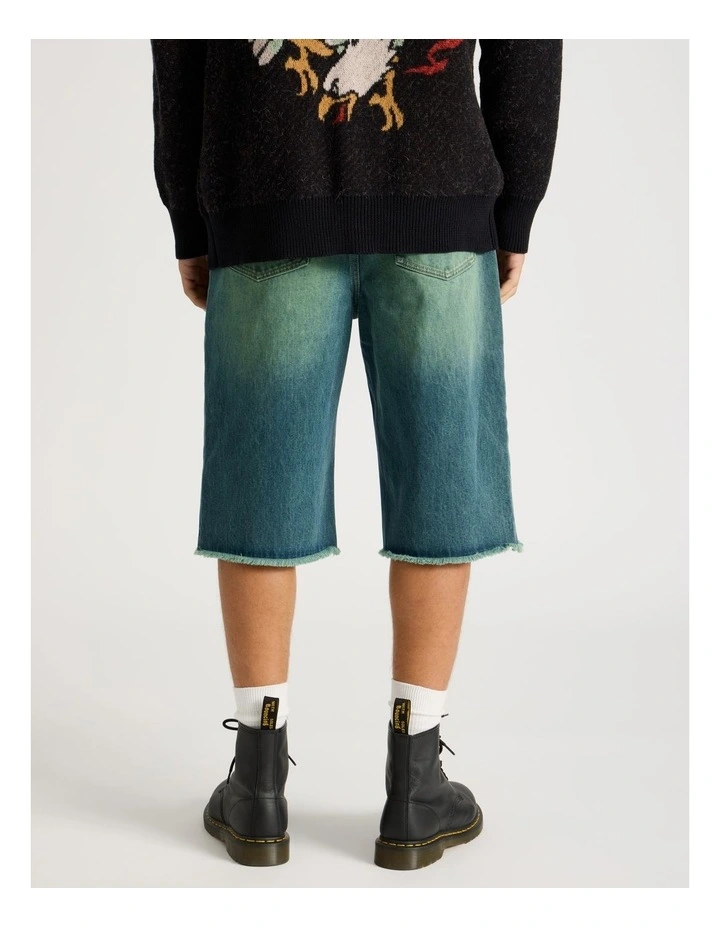 Coloured Wash Denim Jorts in Green image 5
