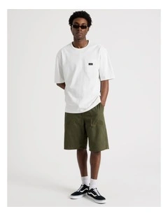 Washed Herringbone Short in Khaki