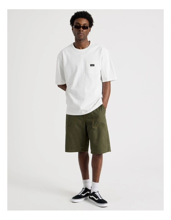 Washed Herringbone Short in Khaki image 1