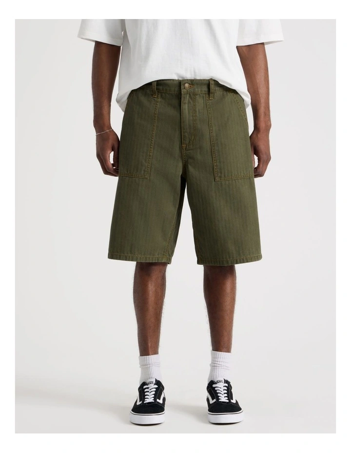 Washed Herringbone Short in Khaki image 2