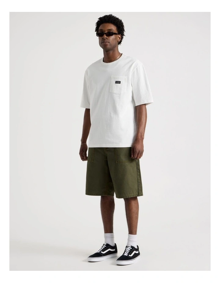 Washed Herringbone Short in Khaki image 3
