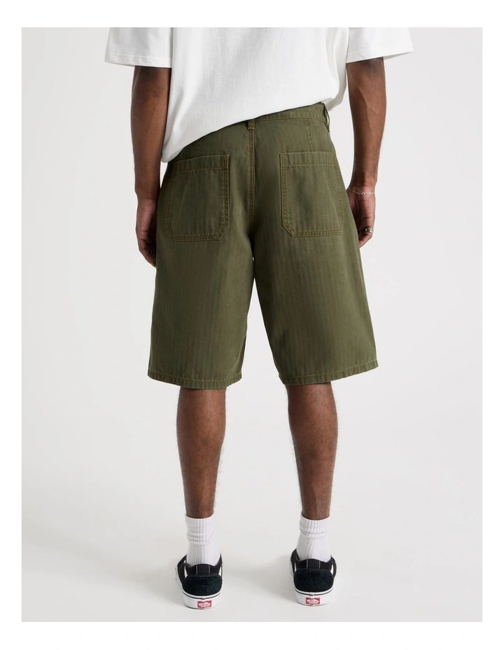Washed Herringbone Short in Khaki image 5