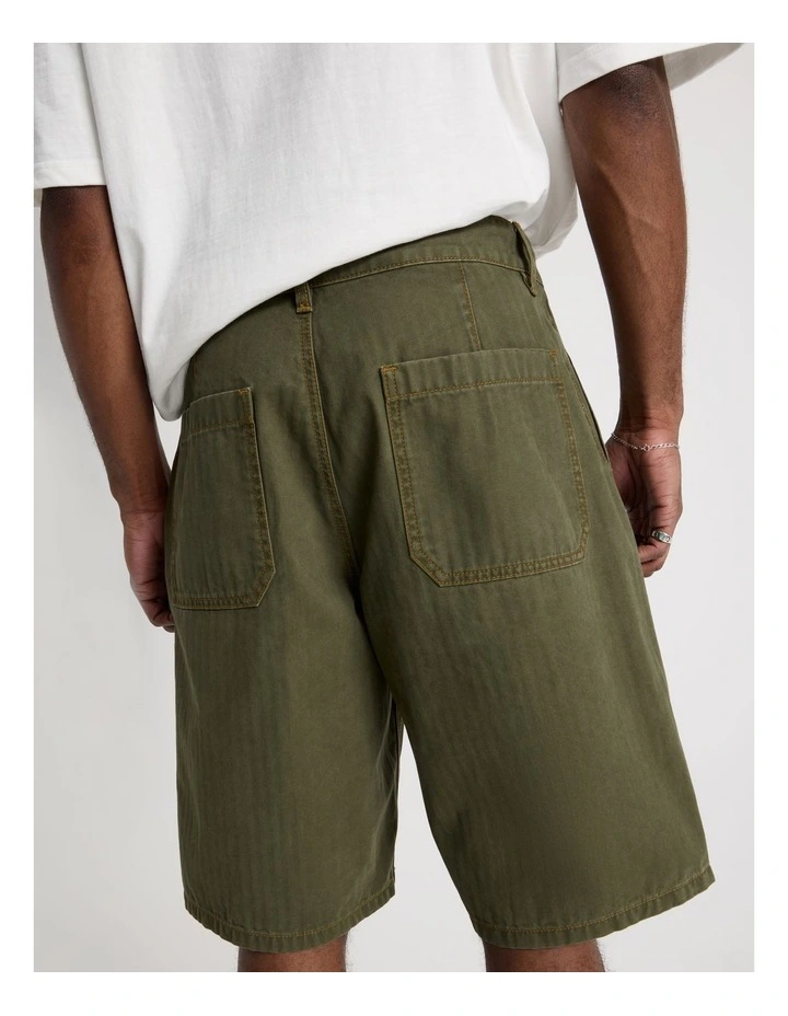 Washed Herringbone Short in Khaki image 6