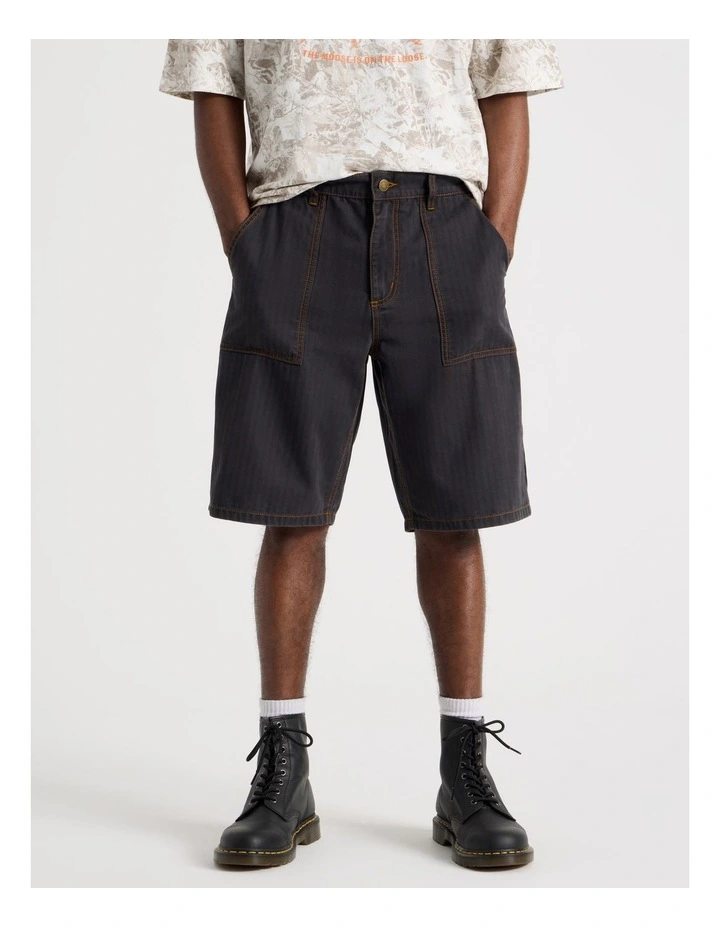 Washed Herringbone Short in Navy image 2