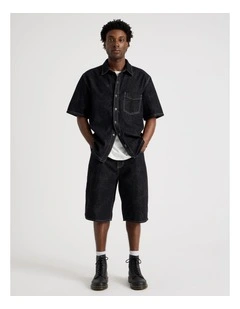 Laser Print Denim Jort in Black