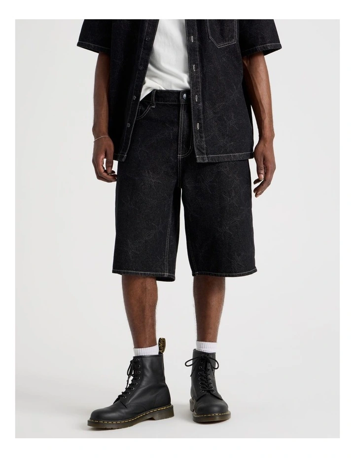 Laser Print Denim Jort in Black image 2
