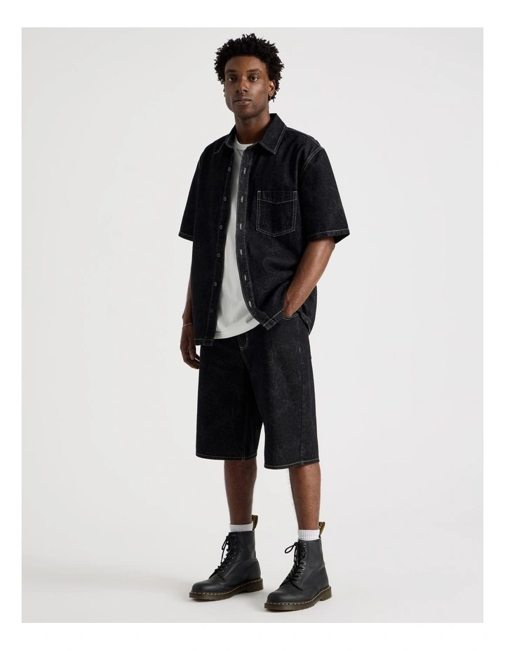 Laser Print Denim Jort in Black image 3