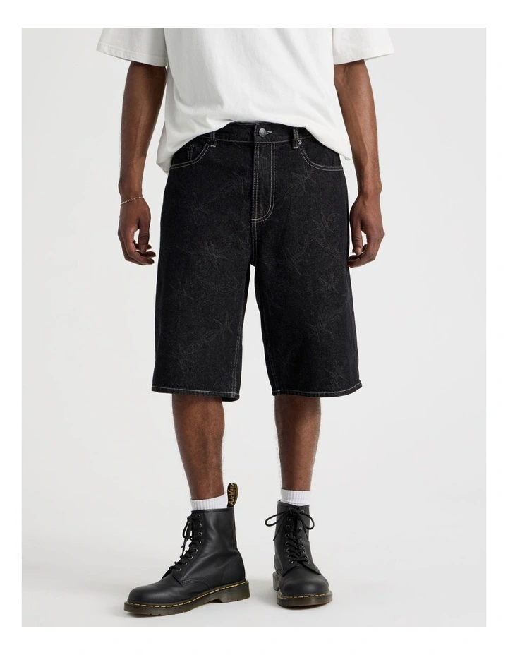 Laser Print Denim Jort in Black image 5