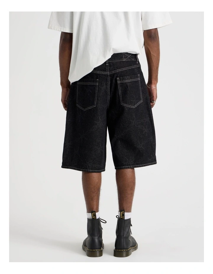 Laser Print Denim Jort in Black image 6