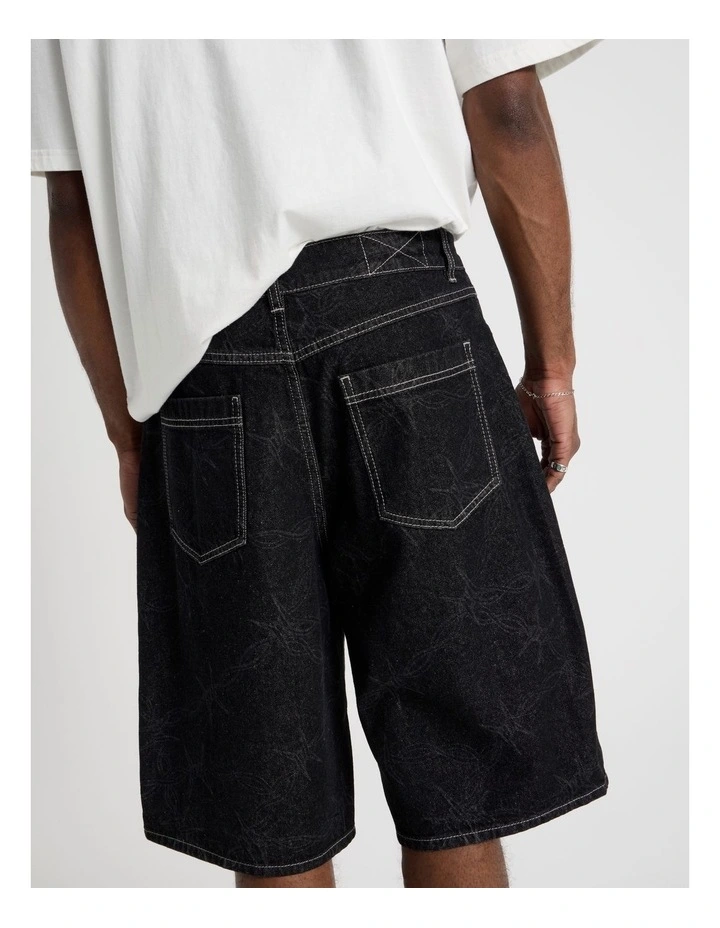 Laser Print Denim Jort in Black image 7