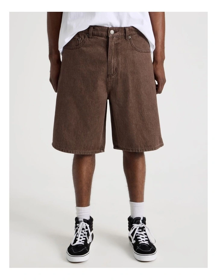Coloured Denim Short in Brown image 2