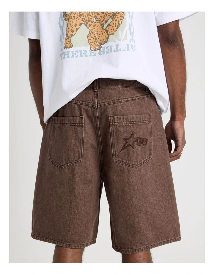 Coloured Denim Short in Brown image 4