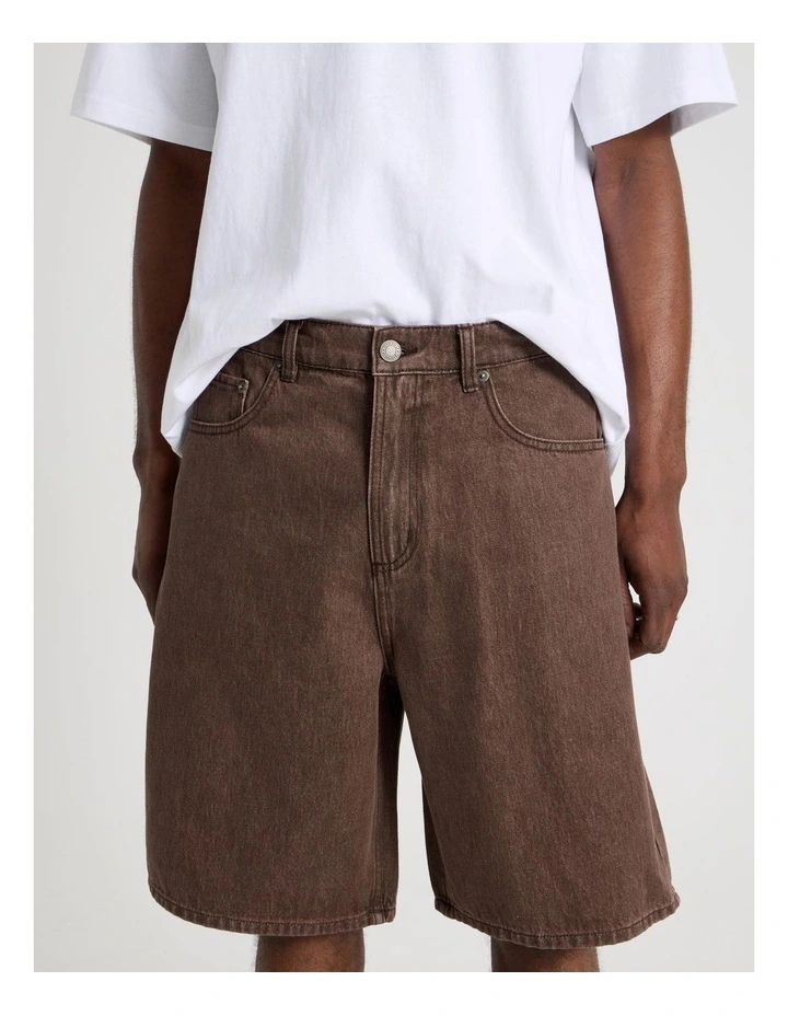 Coloured Denim Short in Brown image 5