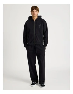 Wide Leg Terry Track Pants in Black