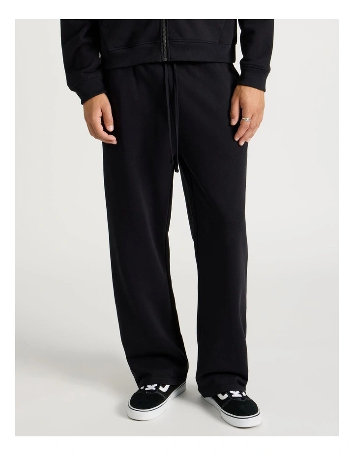 Wide Leg Terry Track Pants in Black image 2