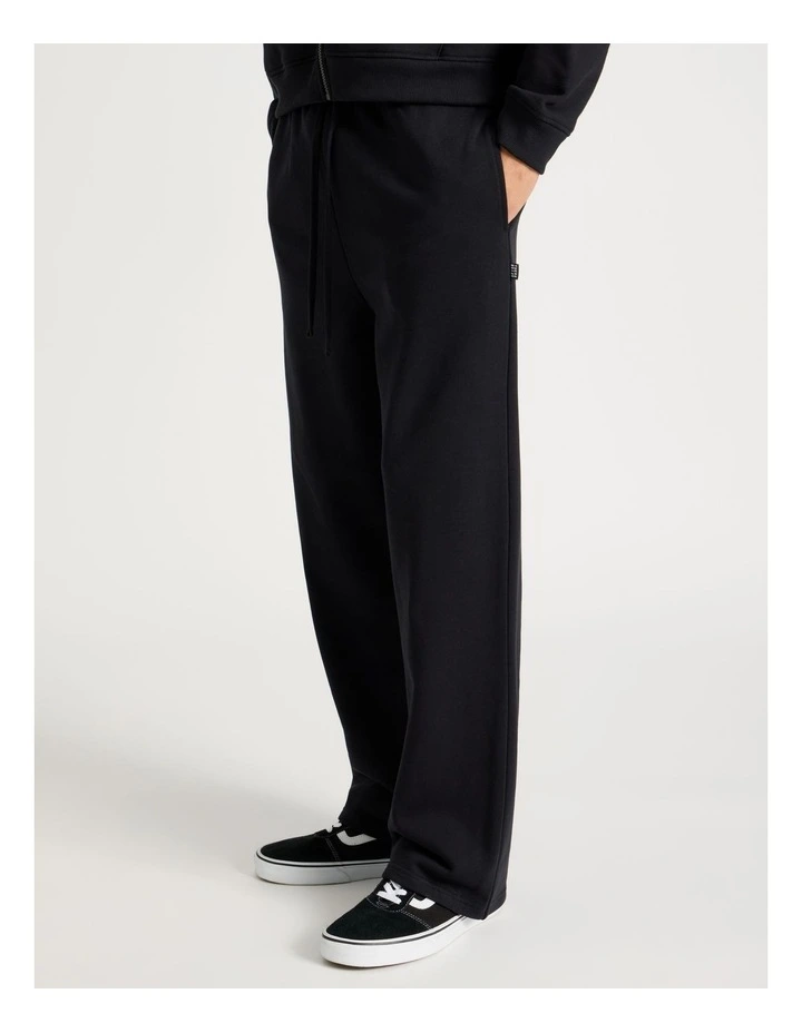 Wide Leg Terry Track Pants in Black image 3