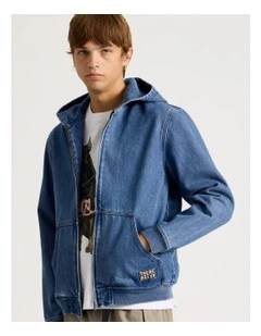 Hooded Denim Jacket in Blue