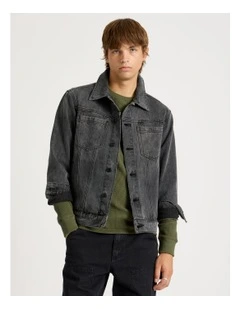 Embroidered Denim Jacket in Black