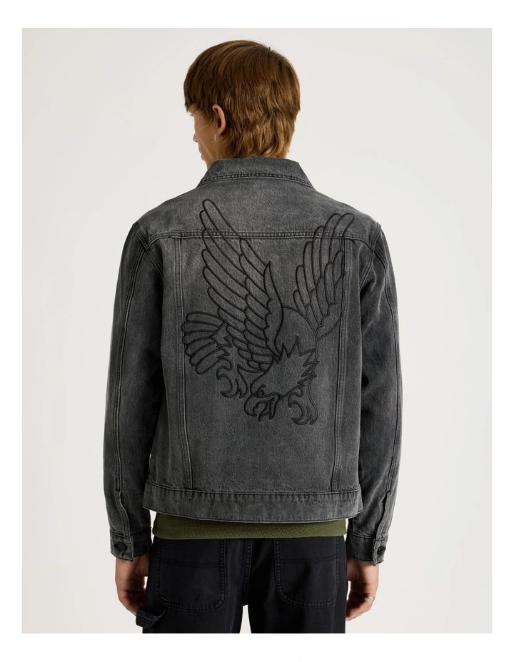 Embroidered Denim Jacket in Black image 4