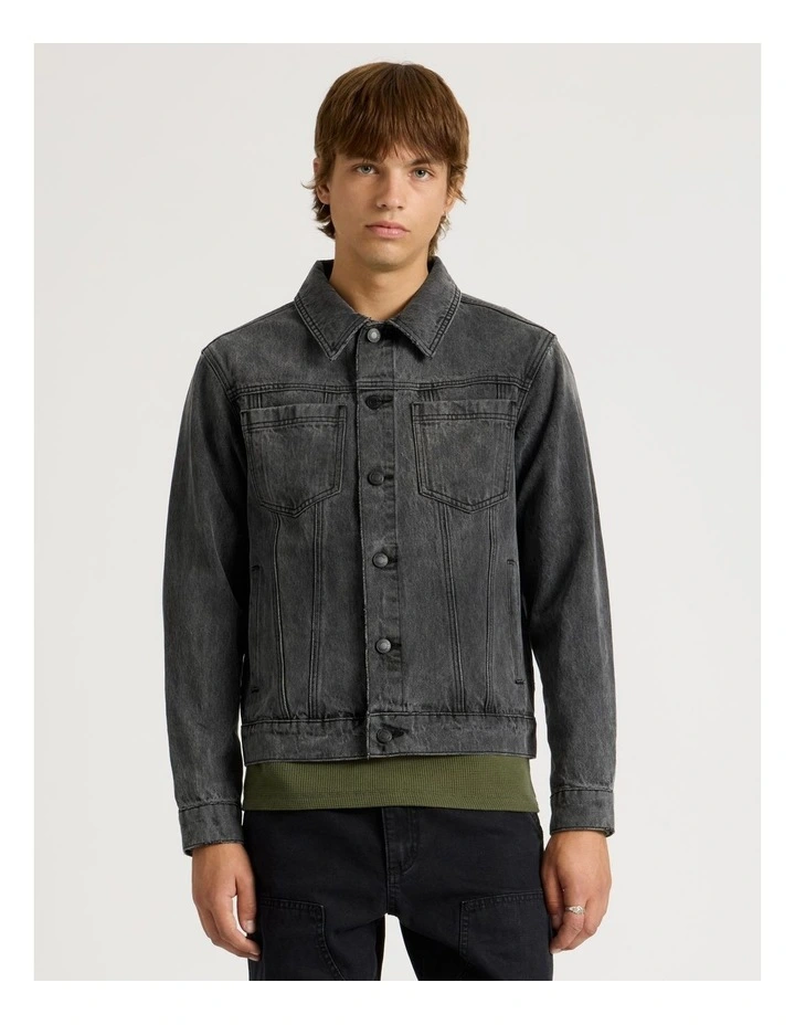 Embroidered Denim Jacket in Black image 5