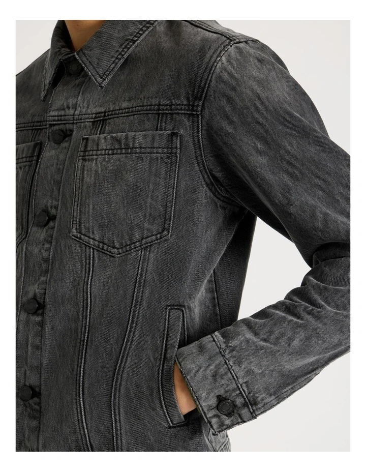 Embroidered Denim Jacket in Black image 6