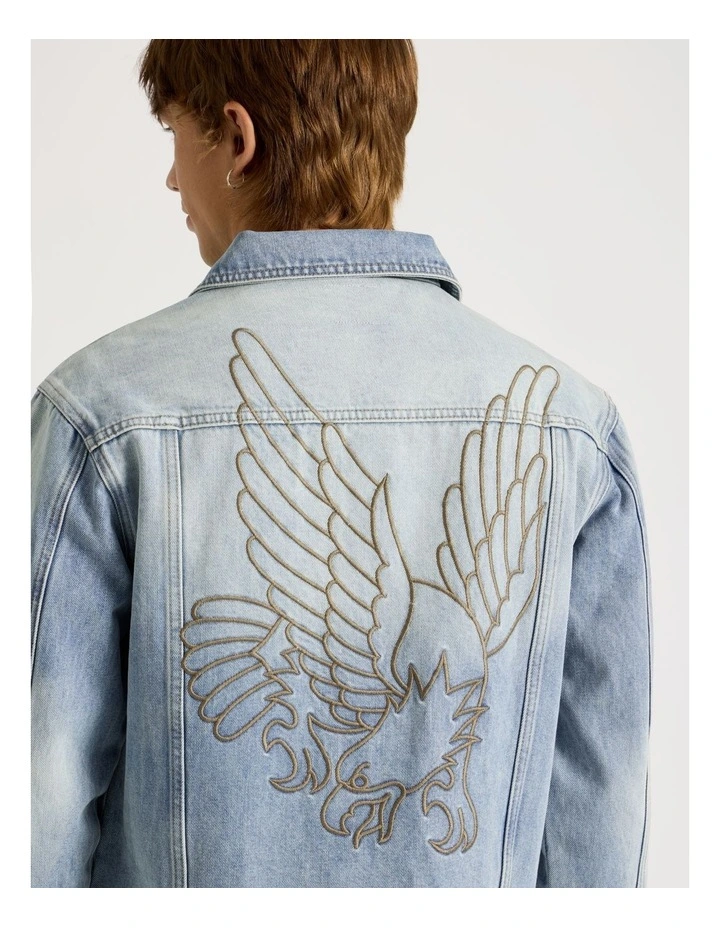 Embroidered Denim Jacket in Blue image 2