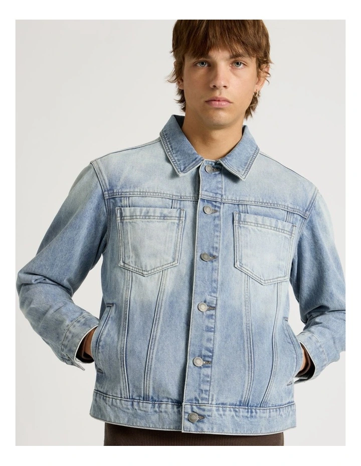 Embroidered Denim Jacket in Blue image 5