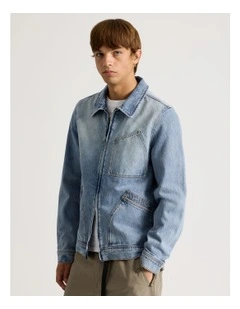Angled Pocket Denim Jacket in Blue