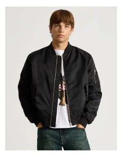 Nylon Bomber Jacket in Black