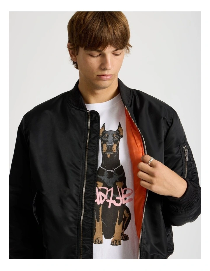 Nylon Bomber Jacket in Black image 2