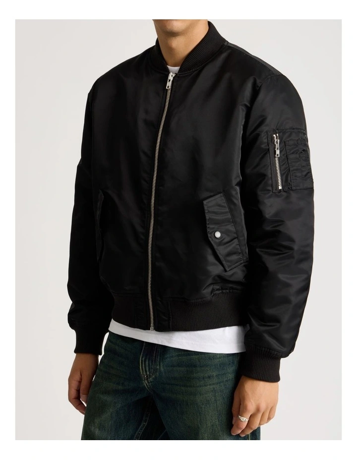 Nylon Bomber Jacket in Black image 7