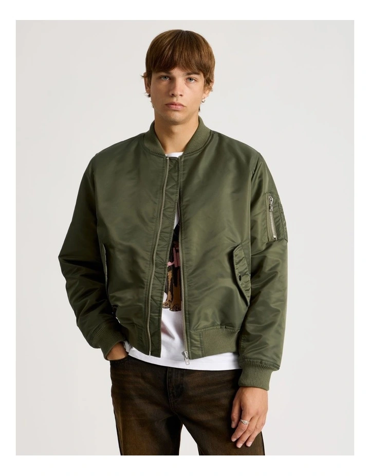 Nylon Bomber Jacket in Olive image 1