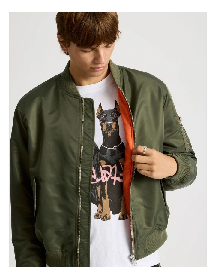 Nylon Bomber Jacket in Olive image 2