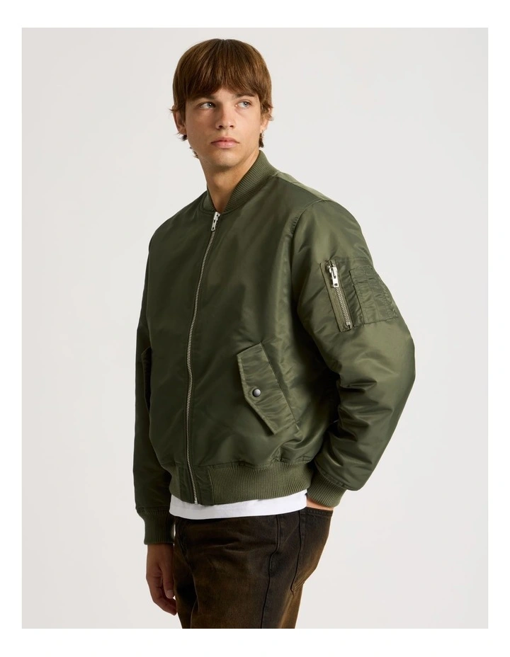 Nylon Bomber Jacket in Olive image 4