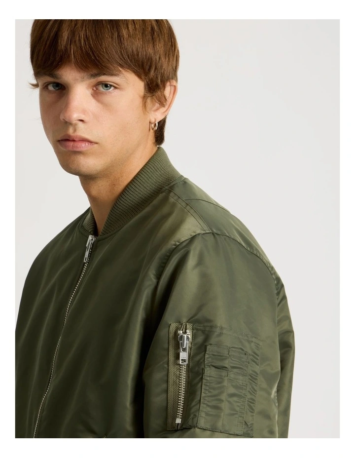 Nylon Bomber Jacket in Olive image 5