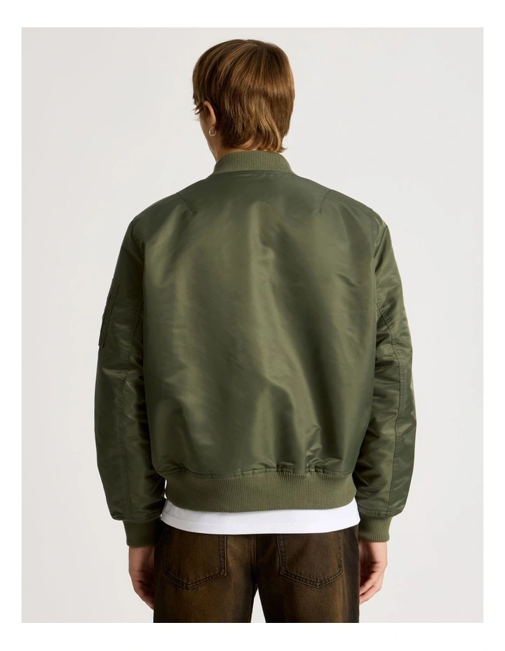 Nylon Bomber Jacket in Olive image 6