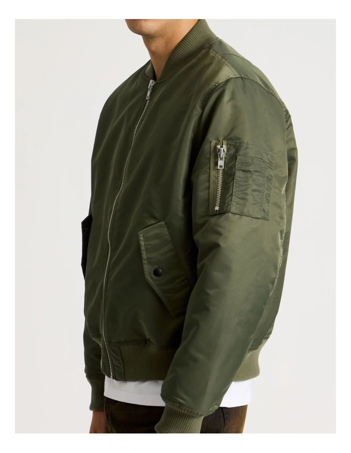 Nylon Bomber Jacket in Olive image 7