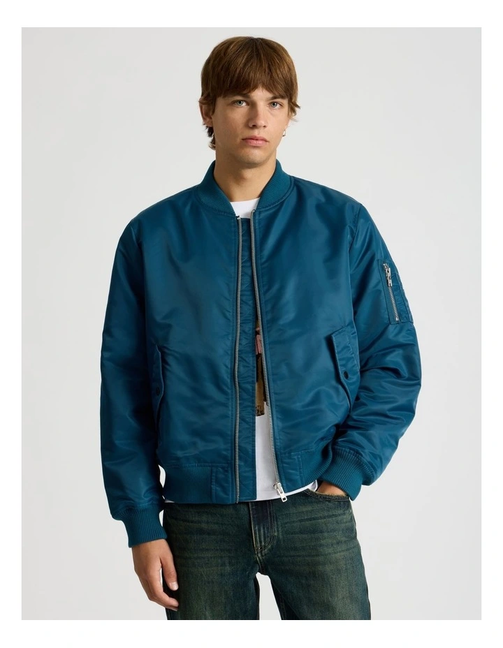 Nylon Bomber Jacket in Blue image 1