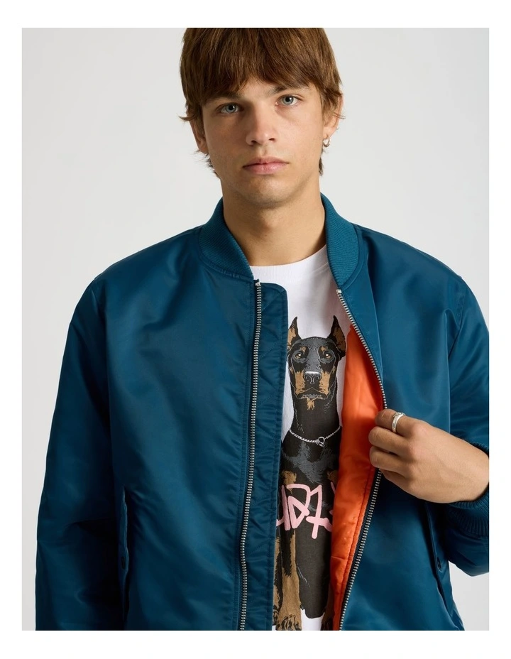 Nylon Bomber Jacket in Blue image 2