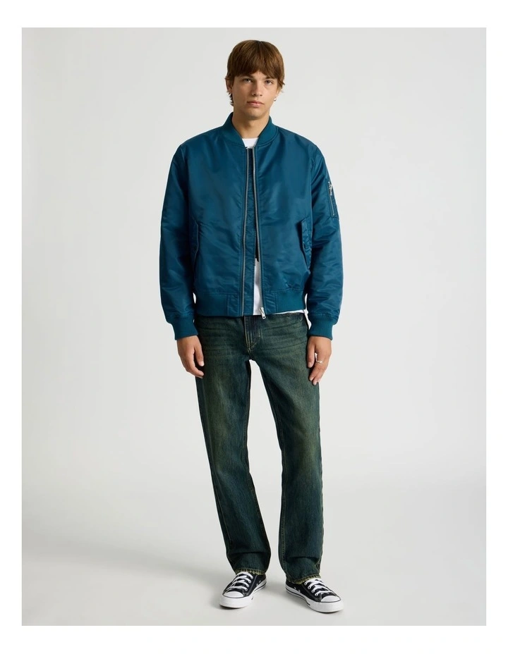Nylon Bomber Jacket in Blue image 3
